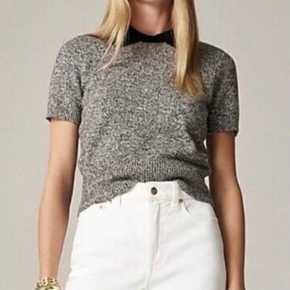 J.Crew Marled Cashmere Sweater Tee Short Sleeve Polo Luxury CG789 Black Grey XS - Picture 2 of 15